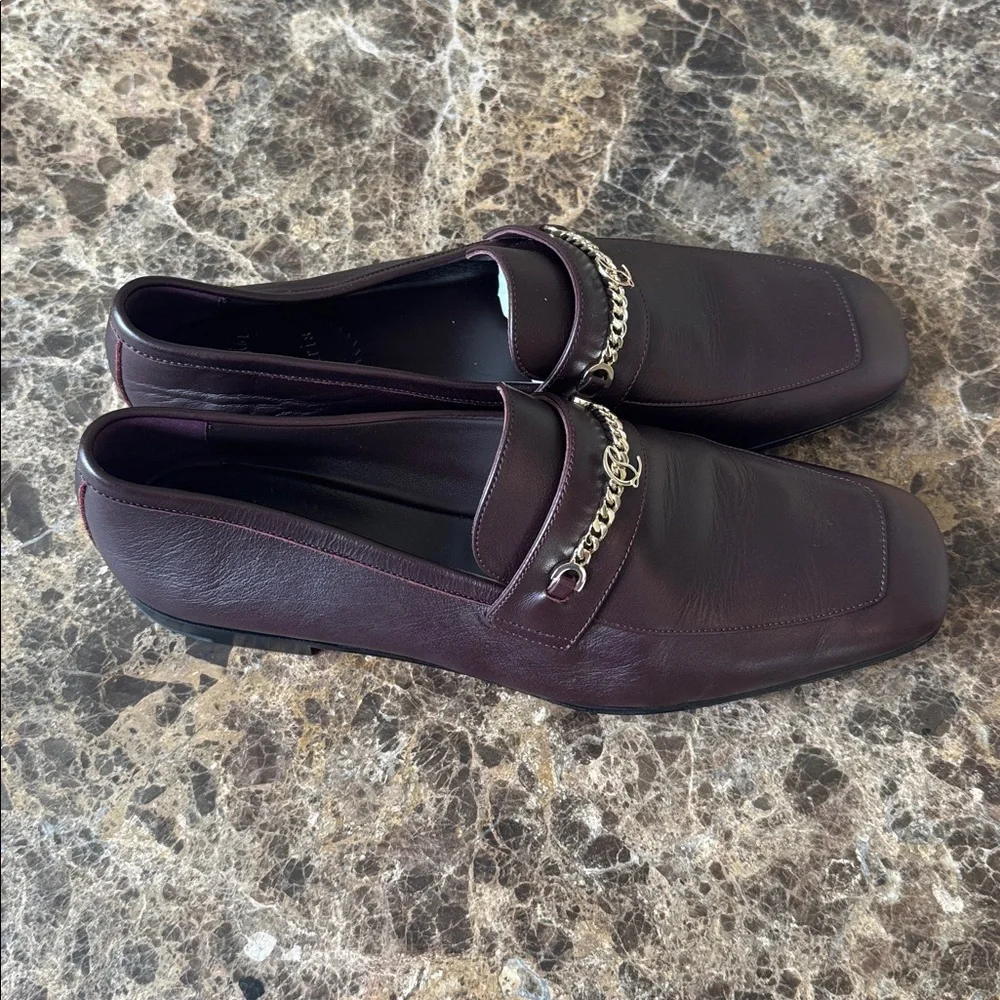 Christian louboutin mj moc flat merlot leather loafer flats mocassin sz 41.5